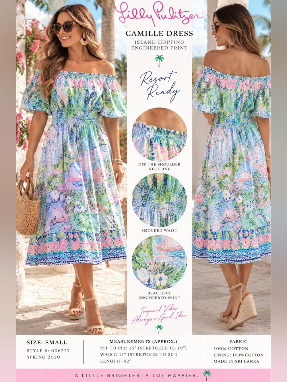 Lilly Pulitzer Camille Island Hopping Off Shoulder Midi Dress S